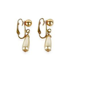Sarah Coventry Dangle Earrings Tear Drop Faux Pearl One 'N Only Clip On Classic